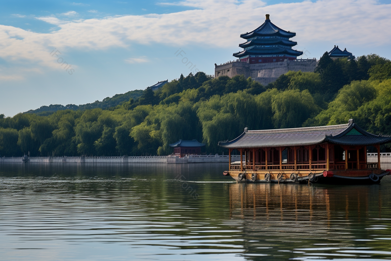 北京颐和园内景湖上的阁船摄影,高清,摄影图,摄影图片,图片大全,摄影图免费下载